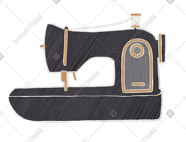 black retro sewing machine with threads PNG, SVG