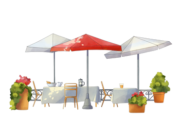 Street cafe with umbrellas PNG, SVG