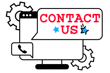 Lettering Contact Us in speech bubble with screen text PNG, SVG