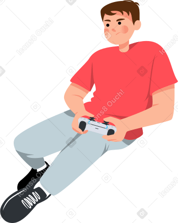 serious boy with gamepad Illustration in PNG, SVG