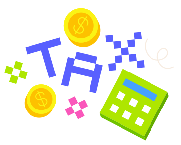 Schriftzug steuer mit münzen und taschenrechnertext PNG, SVG