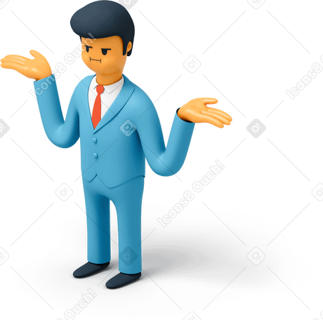 3D Businessman shrugging shoulders Illustration in PNG, SVG