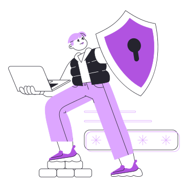 Человек со щитом, защищающим данные в ноутбуке в PNG, SVG