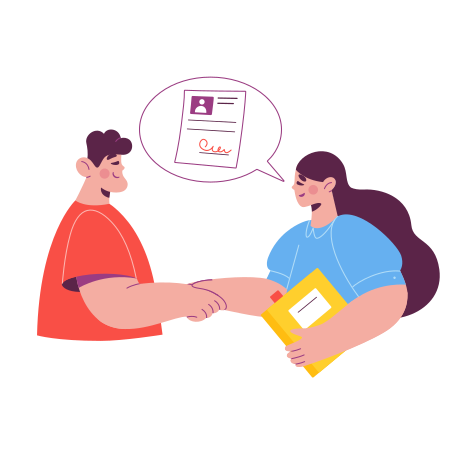 Woman shaking hands with new employee PNG, SVG