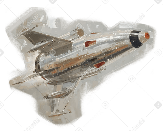 銀色の空飛ぶロケットの油絵 PNG、SVG