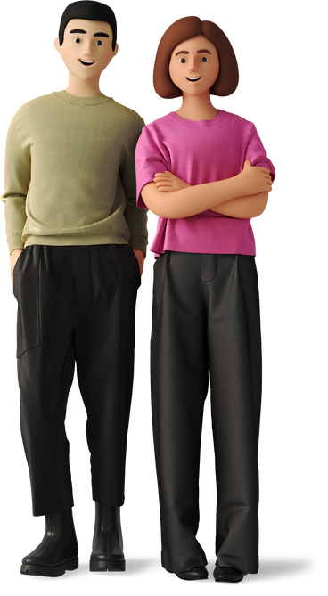 Homme et femme en vêtements décontractés debout et souriant PNG, SVG