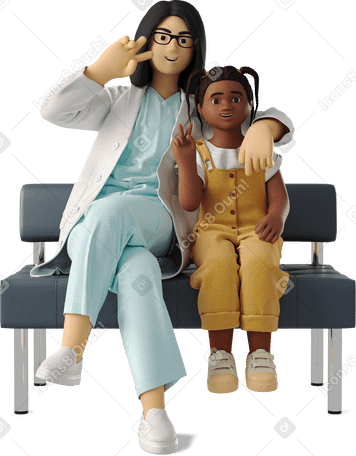 3D doctor and child sitting PNG, SVG