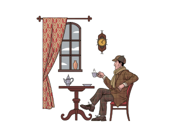 Un hombre sentado en una mesa frente a una ventana. PNG, SVG