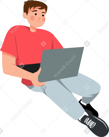 guy sitting with a laptop Illustration in PNG, SVG