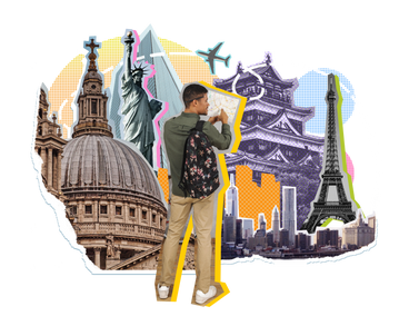 travelling collage with famous sights PNG, SVG