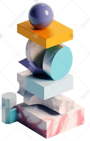 3D Абстрактная колонна, стопка геометрических фигур в PNG, SVG