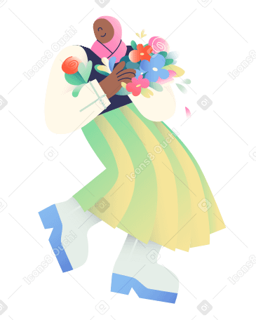 Muslim woman with a bouquet PNG, SVG