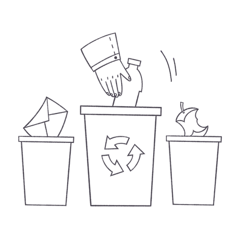 Separate waste collection of paper plastic and organic waste Illustration in PNG, SVG