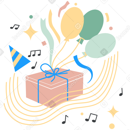 Children's party with gifts and balloons PNG, SVG