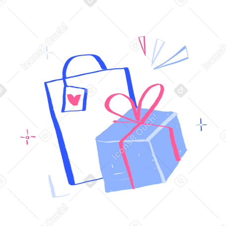 Bags and boxes of presents Illustration in PNG, SVG