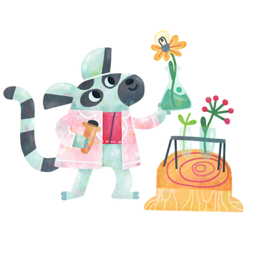 Raccoon scientist experimenting with flowers as greentech PNG, SVG