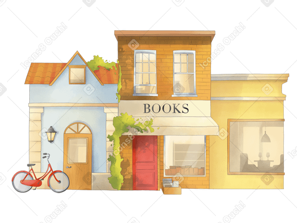 Urban street with shop and restaurant Illustration in PNG, SVG