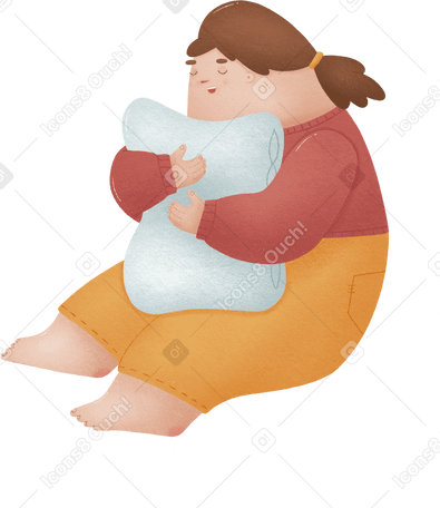 woman sits hugging a pillow Illustration in PNG, SVG