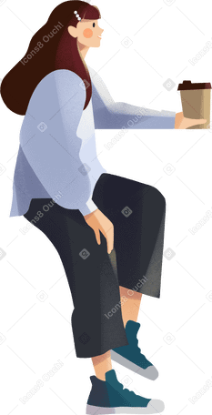 young woman sitting and drinking coffee PNG, SVG