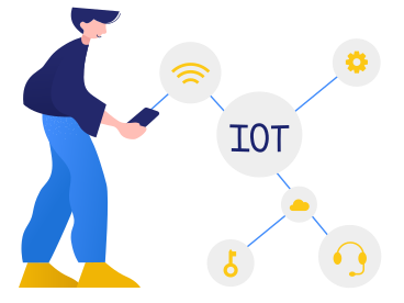 Man connecting to iot network via phone PNG, SVG