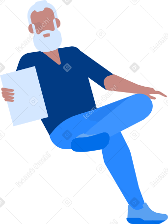 gray haired man sits cross legged Illustration in PNG, SVG