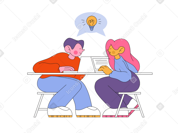 Seated man and woman doing work analytics Illustration in PNG, SVG