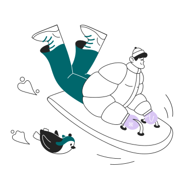 Guy rides an ice skate with a penguin PNG, SVG