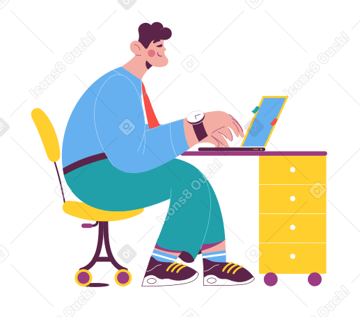 Man typing on laptop Illustration in PNG, SVG