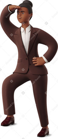 3D black businesswoman looking into the distance Illustration in PNG, SVG