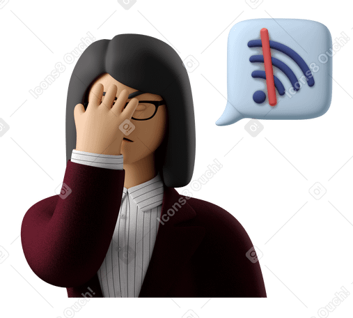 3D Businesswoman facepalming over lost wi-fi connection Illustration in PNG, SVG
