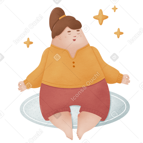 Girl sits on a fluffy mat in a meditation pose Illustration in PNG, SVG
