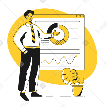 Man with graphs and analytics PNG, SVG