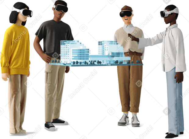 3D people working on a project in vr glasses в PNG, SVG