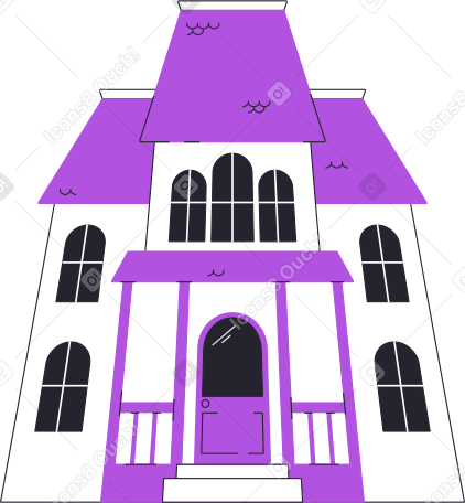 Grande casa bianca con un bel tetto viola PNG, SVG