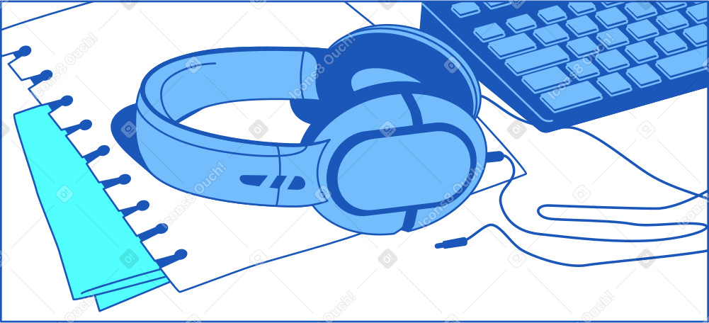 frame with headphones and keyboard PNG, SVG