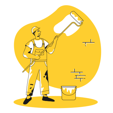 Man painting a wall with a paint roller PNG, SVG