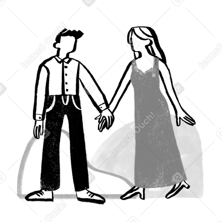 Black and white man and woman holding hands Illustration in PNG, SVG