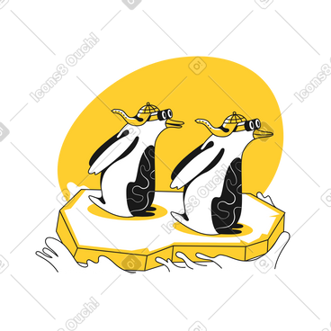 Penguins riding on an ice floe animated illustration in GIF, Lottie (JSON), AE