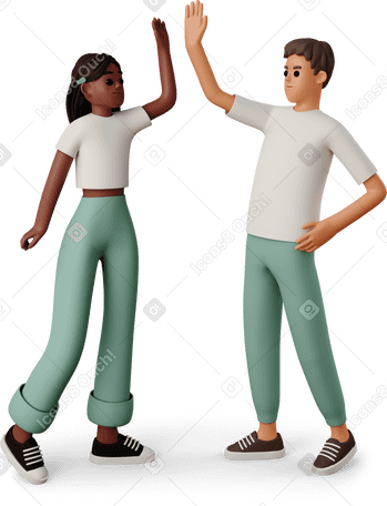 3D young people high-fiving each other PNG, SVG