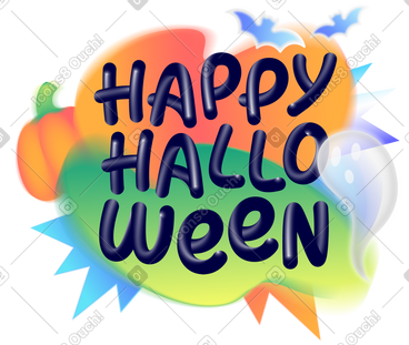 Lettering happy halloween with pumpkin, ghost and bats text в PNG, SVG