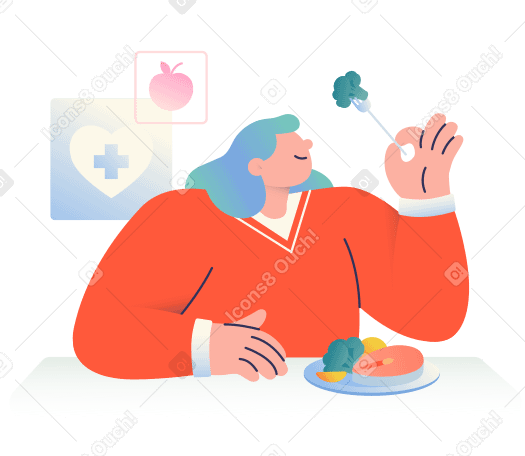 Woman eating healthy food Illustration in PNG, SVG