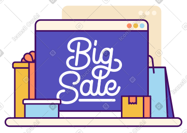 Lettering Big Sale with shopping boxes and bag text PNG, SVG