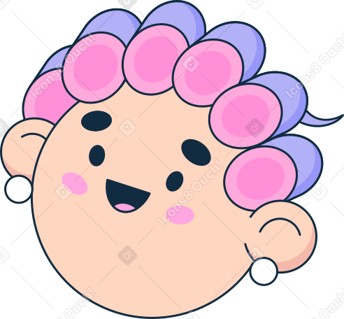 female head with curlers Illustration in PNG, SVG