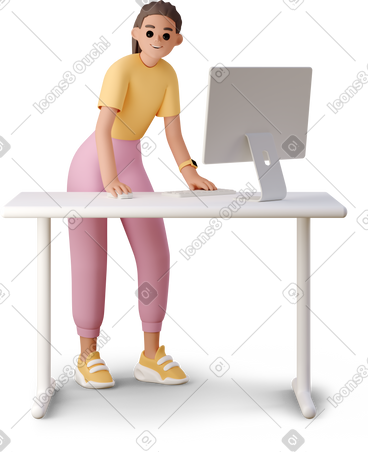 Girl working working on computer PNG, SVG