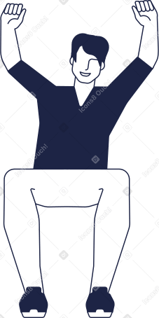 smiling man is  sitting with his hands raised up Illustration in PNG, SVG