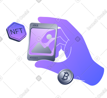 手拿着带有比特币的 nft 图像 PNG, SVG