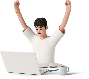 happy smiling young man with laptop celebrating success PNG, SVG