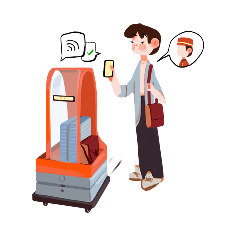 robot concierge carries a hotel guest's luggage Illustration in PNG, SVG