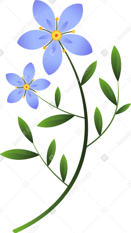 duas pequenas flores azuis em um galho com folhas PNG, SVG