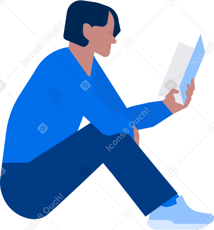 student is sitting on floor reading book that he holds in his hand Illustration in PNG, SVG